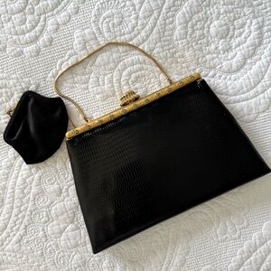 After Five 1950s Black and Gold Clutch with Wristlet and Coin Purse